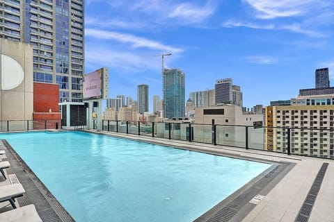 Rooftop pool with downtown Miami skyline views