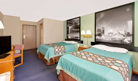 Double Room, 2 Double Beds | Desk, laptop workspace, blackout drapes, iron/ironing board