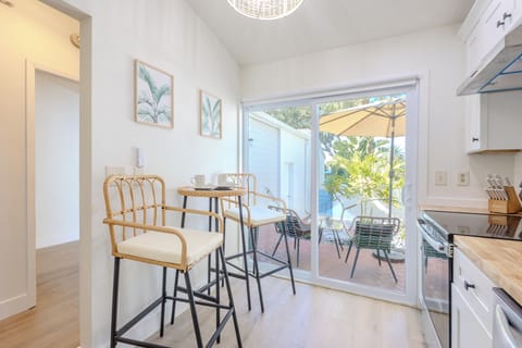 Galley styles kitchen with bar stool seating