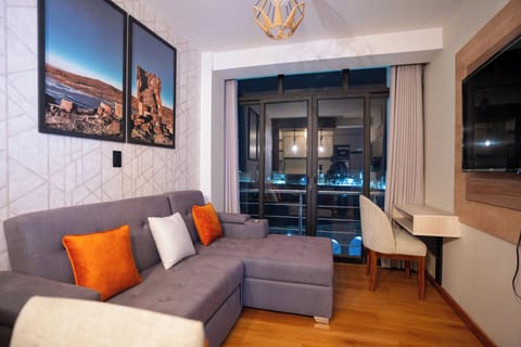 Family Apartment, Private Bathroom, City View | Desk, laptop workspace, iron/ironing board, free WiFi