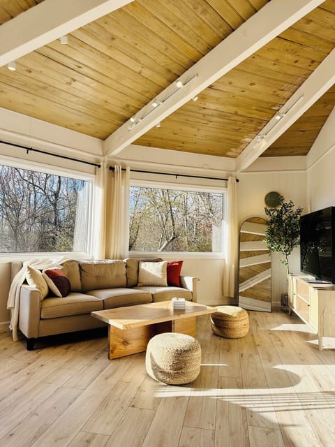 Cozy living area with Smart TV and Full body mirror
