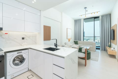 Exclusive Apartment, City View | Private kitchen | Full-size fridge, microwave, oven, stovetop