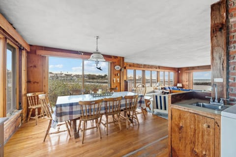 Dining area and kitchen are raised from Living room and bedrooms.