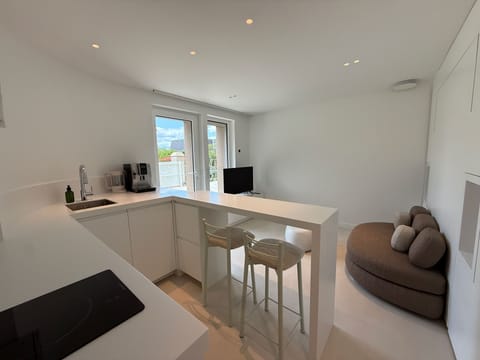 Apartment, Garden Area | Private kitchen | Mini-fridge, microwave, oven, stovetop