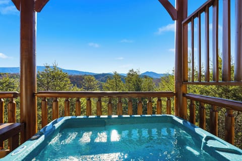 Private hot tub with mountain views
