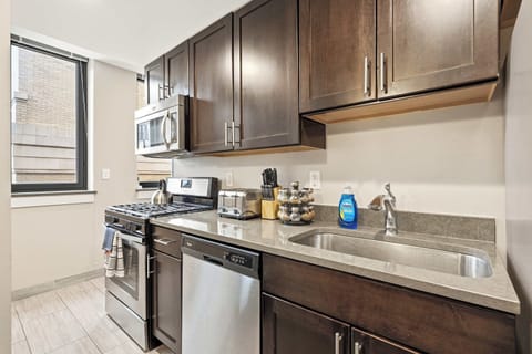 Wood‑toned kitchen setup