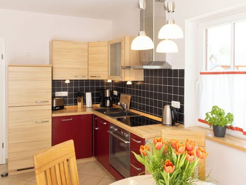 Kitchen, Kitchen Appliance, Countertop, Furniture, Cabinetry, Interior Design, Major Appliance, Wood, Flooring, Light Fixture