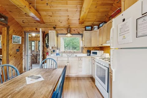 Rustic charm meets modern convenience in the cabin kitchen.
