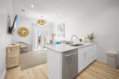 Full kitchen with dishwasher and space to settle in for longer stays.