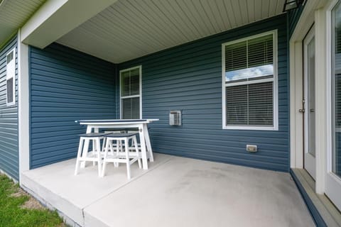 Back porch with eating area.