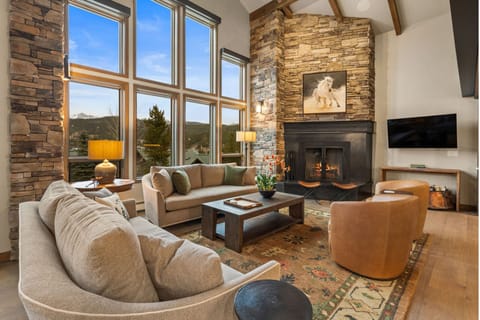 Spacious Living Room with Wood Burning Fireplace
