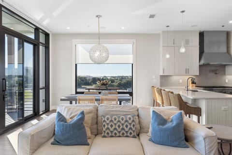 Upper-level living room with ocean views.