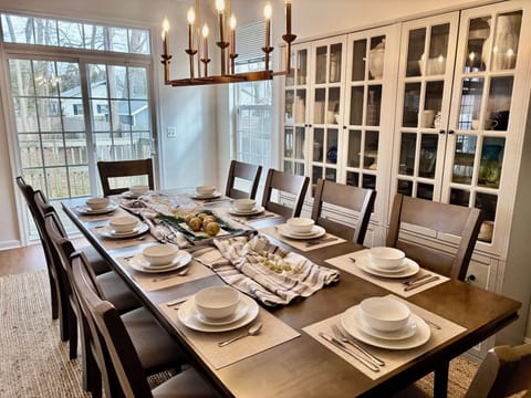 Gather everyone around the huge dining table that comfortably seats up to 12.