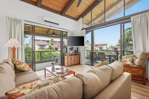 Living room - sectional sofa, high ceilings, TV, AC & spacious open living! 
