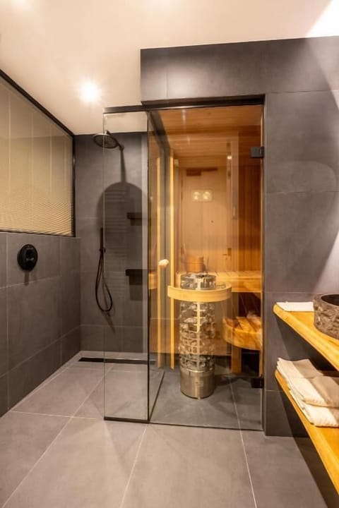 Luxury Apartment with Balcony and Sauna | Bathroom | Separate tub and shower, free toiletries, hair dryer, towels