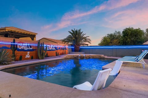 “Chill & Relax in your private LED-lit desert oasis — a heated pool made for unforgettable evenings.”