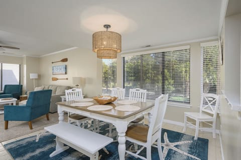 Stylish dining room with seating for 7-8