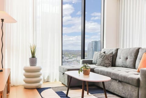 Comfortable living space with sofa bed – available upon request