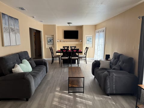 living room with dinning room open space