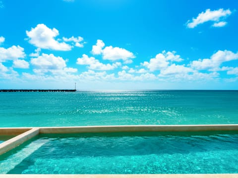 Endless Ocean Views from the Pool - The beachfront pool at La Aurora overlooks the turquoise Caribbean, offering uninterrupted views of the horizon. A perfect spot to cool off, relax, and take in the calm beauty of Puerto Morelos.