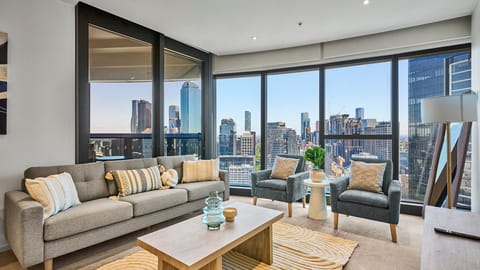 Bright living area with sweeping city views