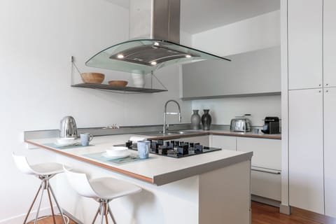 Apartment | Private kitchen | Full-size fridge, microwave, oven, stovetop