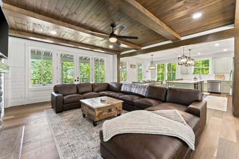 Bright and airy living space flowing into the kitchen and dining area.