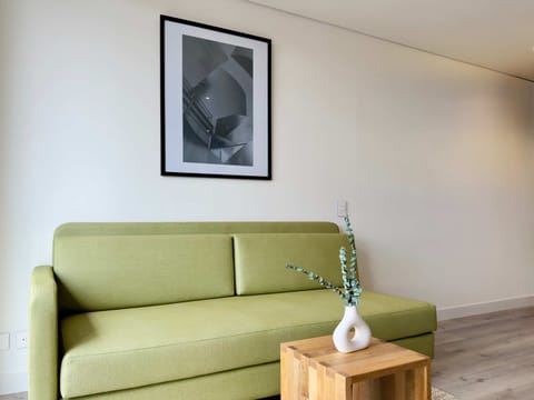 Comfortable sofa in a bright living room.