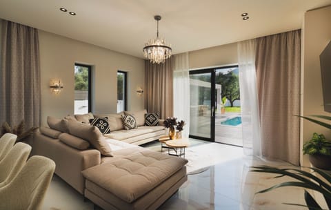 Flat-screen TV, fireplace