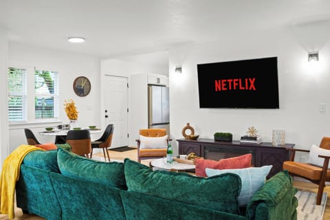 Living area, with open floor plan. 