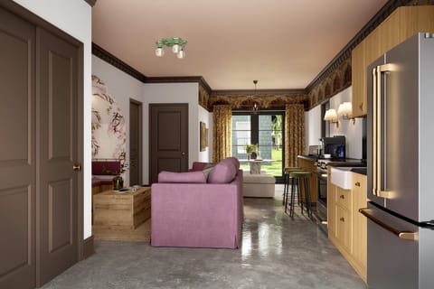 Open living room, kitchen, and dining area, perfect for a large group!