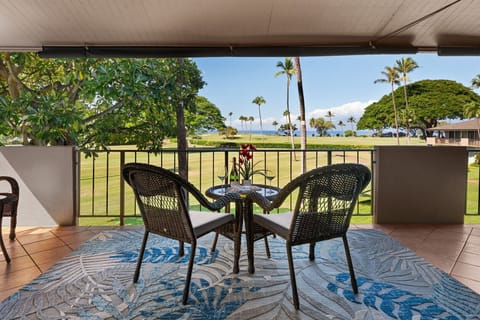 Enjoy morning coffee or sunset cocktails while taking in breathtaking views of the ocean and Kaanapali Golf Course.