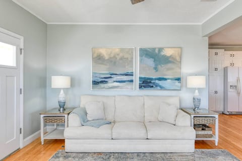 The second-floor living space is perfect for gathering together and enjoying the views.