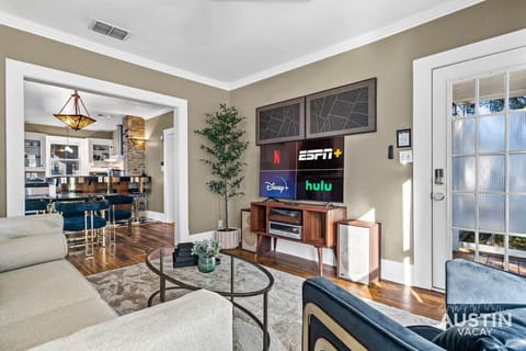 From sofa straight to snacks! View to the kitchen.