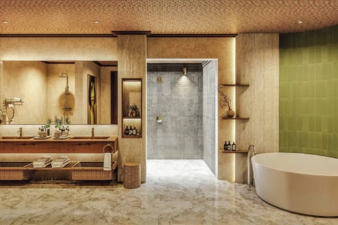 Villa, 4 Bedrooms, Pool View | Bathroom | Separate tub and shower, hair dryer, bathrobes, slippers