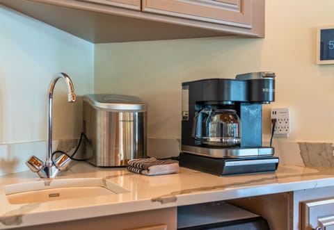 Coffee station ready for your morning lakefront brew.