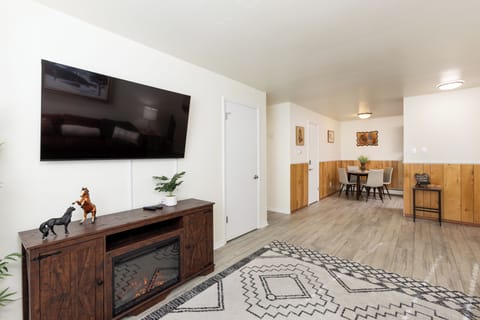 Electric fire place. Set the temperature and ambiance to your liking. 