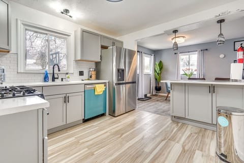 Kitchen | Modern Gray Cabinets & Stainless Steel Appliances