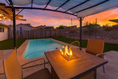Private pool with fire pit and outdoor seating