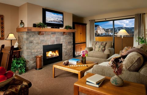 Warm up in front of the fireplace after a long day on the mountain.