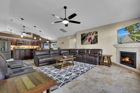 The warm glow of the electric fireplace 