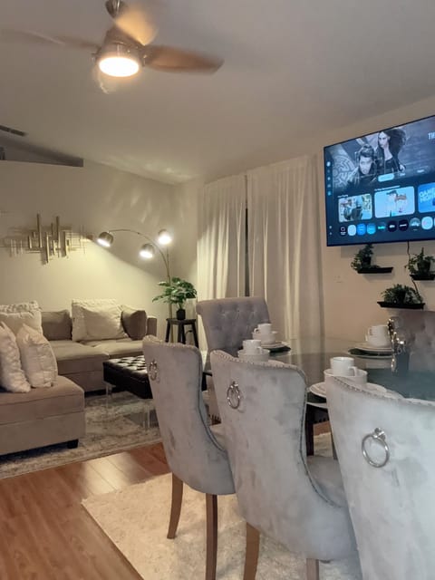 Relax on the sofa while enjoying the view of the backyard or watch tv.