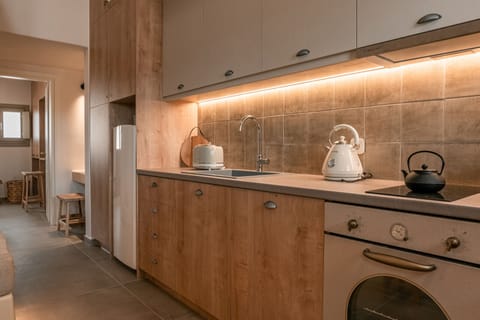 Fridge, microwave, stovetop, electric kettle