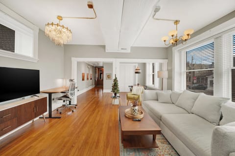 Living area is incredibly comfortable with a giant 9.5ft wide media couch 