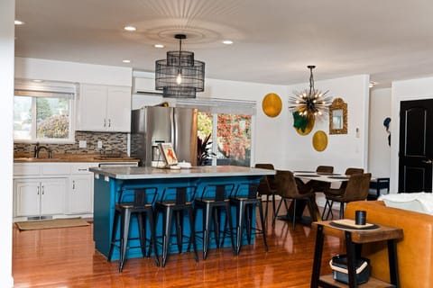 Enjoy an intimate dinner in this beautifully curated dining space.