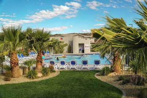 Beautiful desert-view pool area perfect for sunny Utah days
