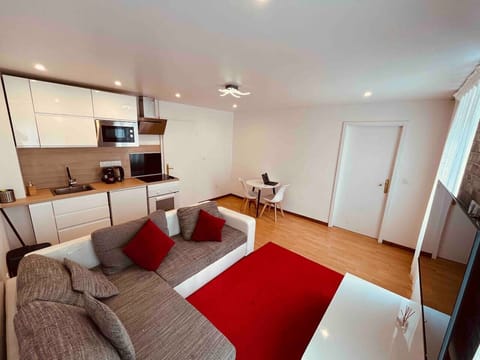 Salon bien agencé avec un canapé confortable et une télévision, offrant un espace convivial pour se détendre. Lm sud Conciergerie Montpellier