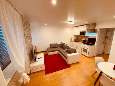 Salon bien agencé avec un canapé confortable et une télévision, offrant un espace convivial pour se détendre. Lm sud Conciergerie Montpellier