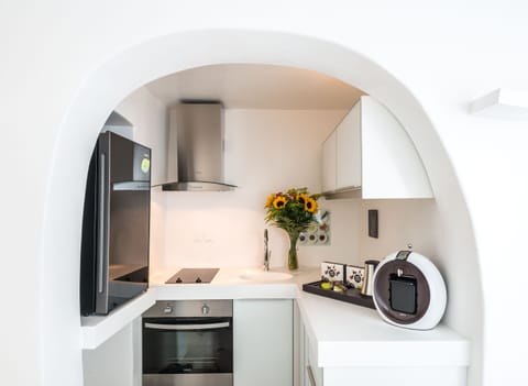 Premier Suite, 2 Bedrooms, Private Pool, Sea View (Caldera View) | Private kitchen | Full-size fridge, espresso maker, coffee/tea maker, electric kettle