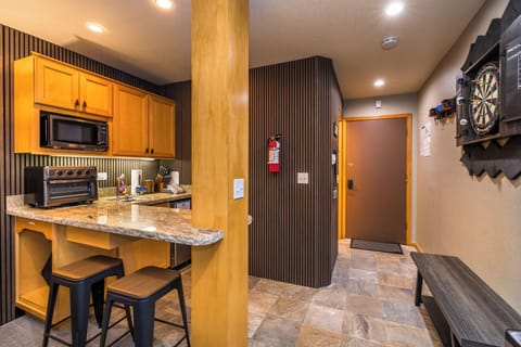 Kitchenette + Dart Board + Ski/Snowboard Wall Mounts